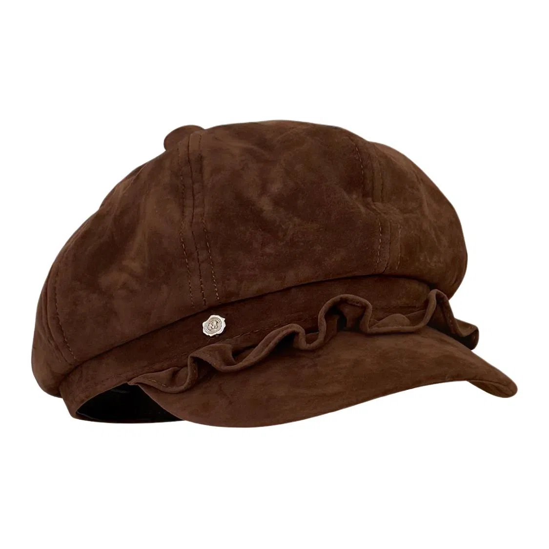 木林森 日系复古褶皱边八角百搭显脸小氛围感 麂皮绒 贝雷帽 男女同款情侣款