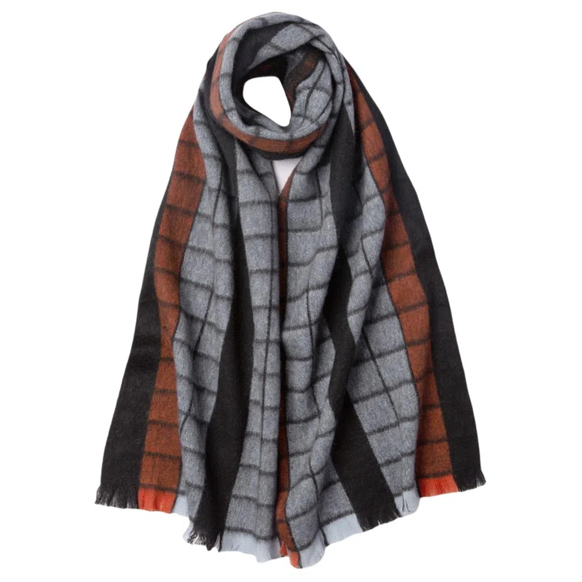 红豆 格子拼色舒适时尚百搭 羊绒 绒线围巾 男女同款情侣款