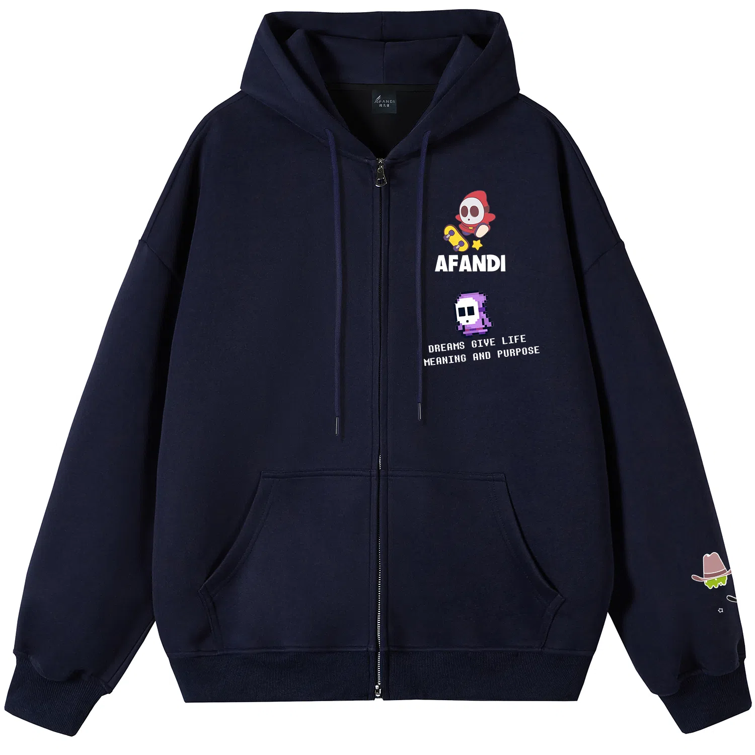 阿凡迪 【重磅华棉】美式嘻哈街头基础款可爱卡通滑板像素风潮牌字母高街简约高级感校园日常通勤百搭无性别开衫拉链连帽卫衣 男女同款