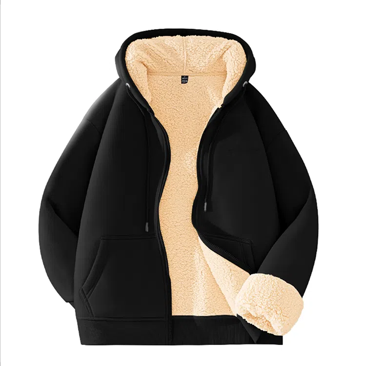 棉致 个性字母简约纯色保暖通勤无性别百搭休闲主义柔软舒适加厚羊羔绒连帽套头卫衣 男女同款