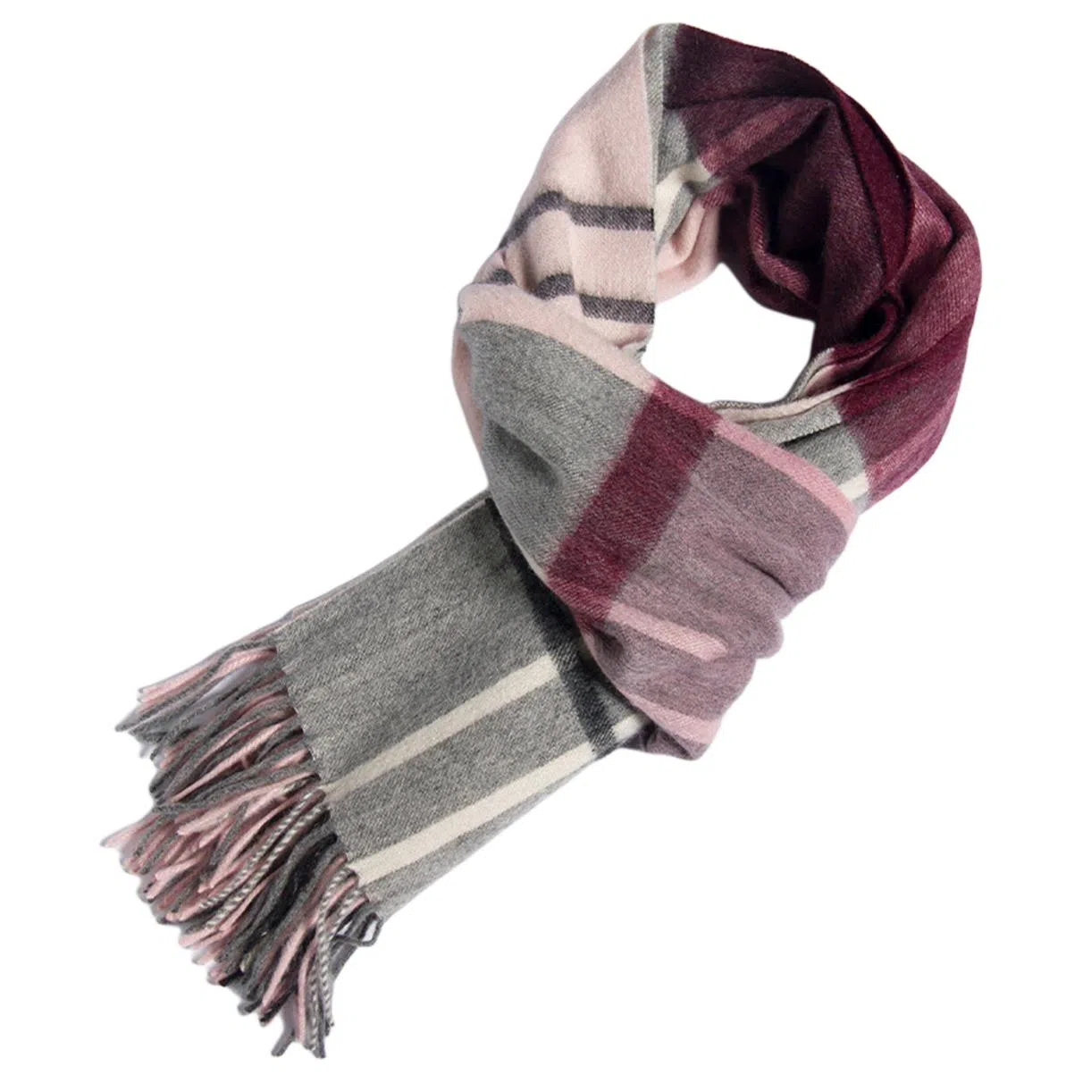 红豆 双面格子柔软舒适保暖 羊绒 绒线围巾 男女同款情侣款