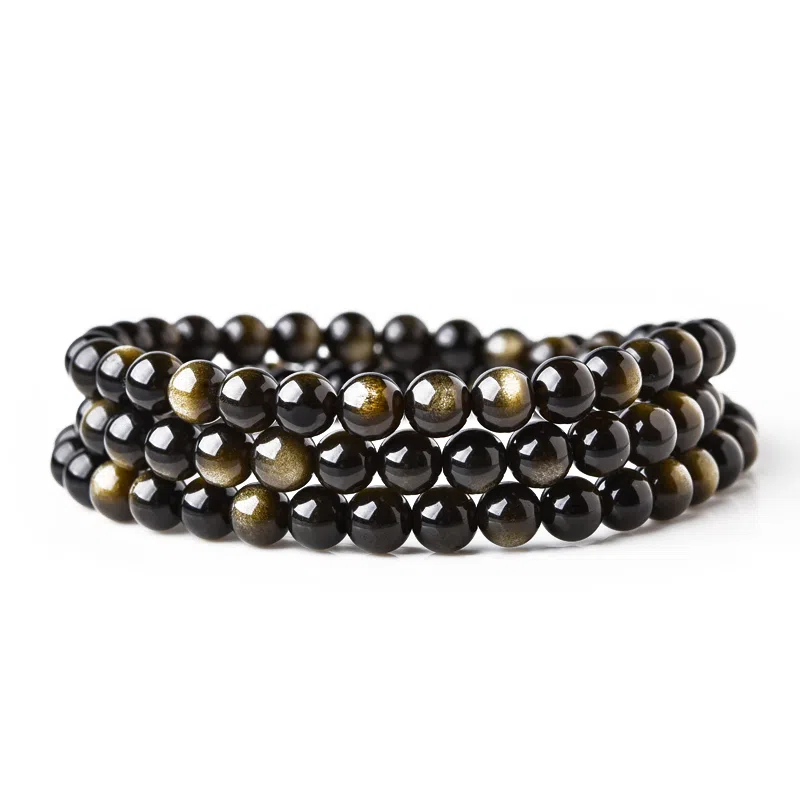 【消除108种烦恼】 灵菲 时尚潮流念珠佛珠叠戴手饰 新中式文艺复古 霉运消散 时来运转 #好运 黑曜石 手串 男女同款情侣款