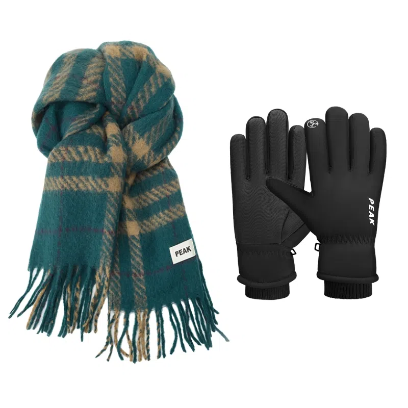 匹克 【降温必备|礼盒可选】冬季加厚柔软亲肤保暖防寒韩系格子百搭 聚酯纤维 绒线围巾 男女同款情侣款 绿色