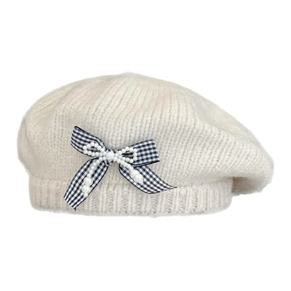 杨同学 韩版甜美蝴蝶结保暖#好运 涤纶 贝雷帽 女款