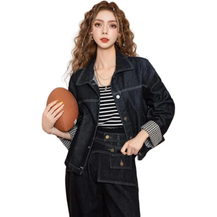 法文箱子 复古巴恩风翻领牛仔外套 女款