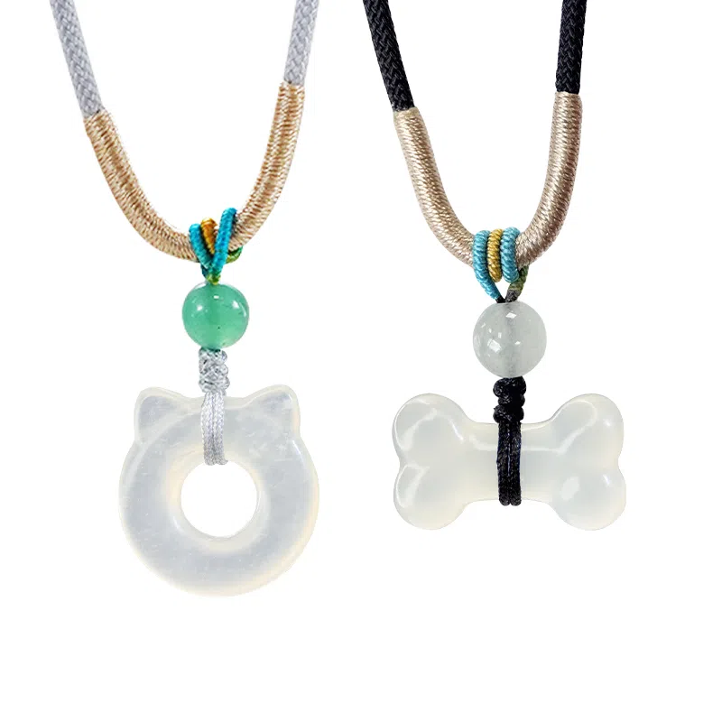 乃瑭 【吃定你了】天生一对猫耳朵猫头骨头 高品质新中式 浪漫甜蜜小众创意百搭 岫玉 项链 男女同款情侣款