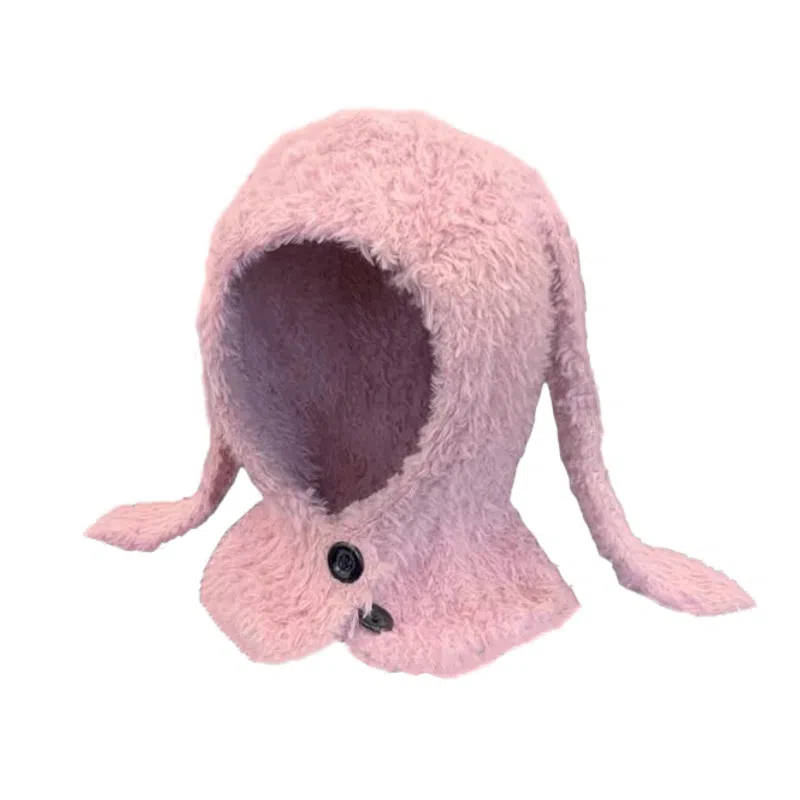 北极绒 可爱兔子耳朵毛绒韩版针织百搭护耳套头帽 聚酯纤维 绒线帽 男女同款情侣款