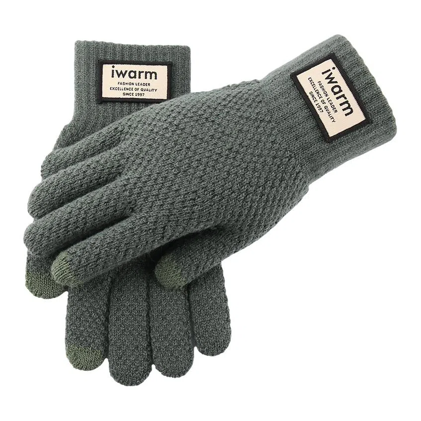 艾佳微 触屏保暖加绒双层加厚针织户外 纺羊绒 绒线手套 男女同款情侣款