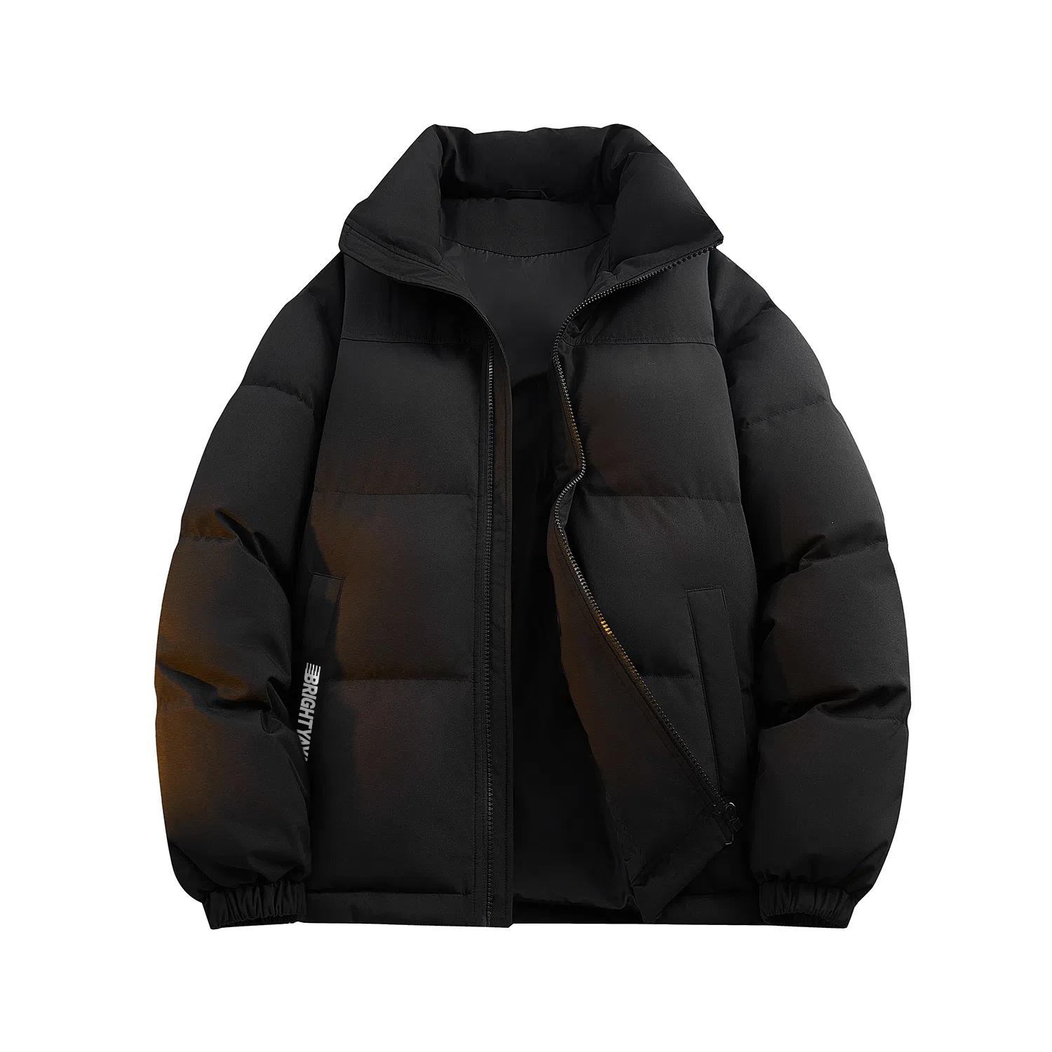 鸭鸭 基础款简约韩系解构袋口字母印花图案设计感运动休闲山系户外通勤撞色防风防寒宽松柔软百搭舒适保暖立领面包羽绒服 男女同款