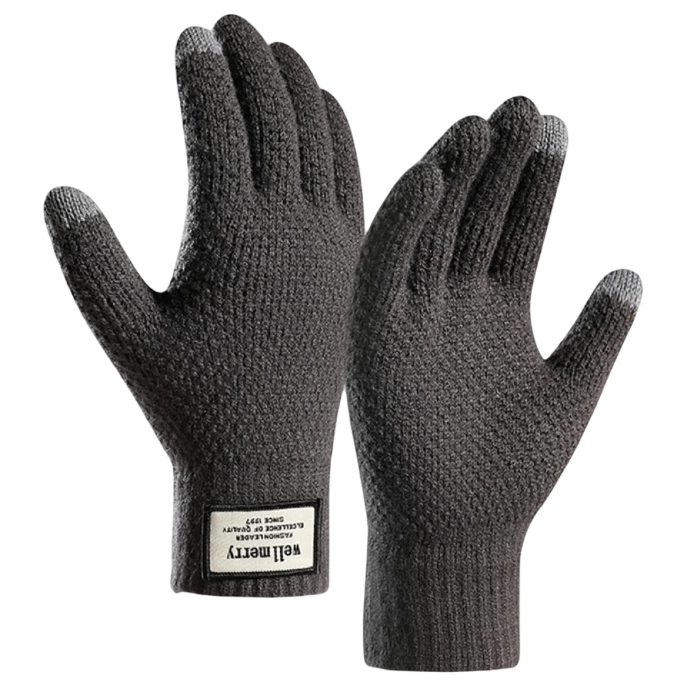 艾佳微 男士针织大码加绒加厚提花防寒保暖毛线触屏上班通勤户外骑行 涤纶 绒线手套 男女同款情侣款