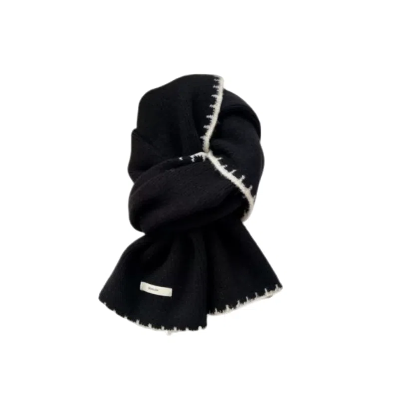 北极绒 高级韩版百搭氛围感软糯针织锁边护颈 聚酯纤维 绒线围巾 男女同款情侣款