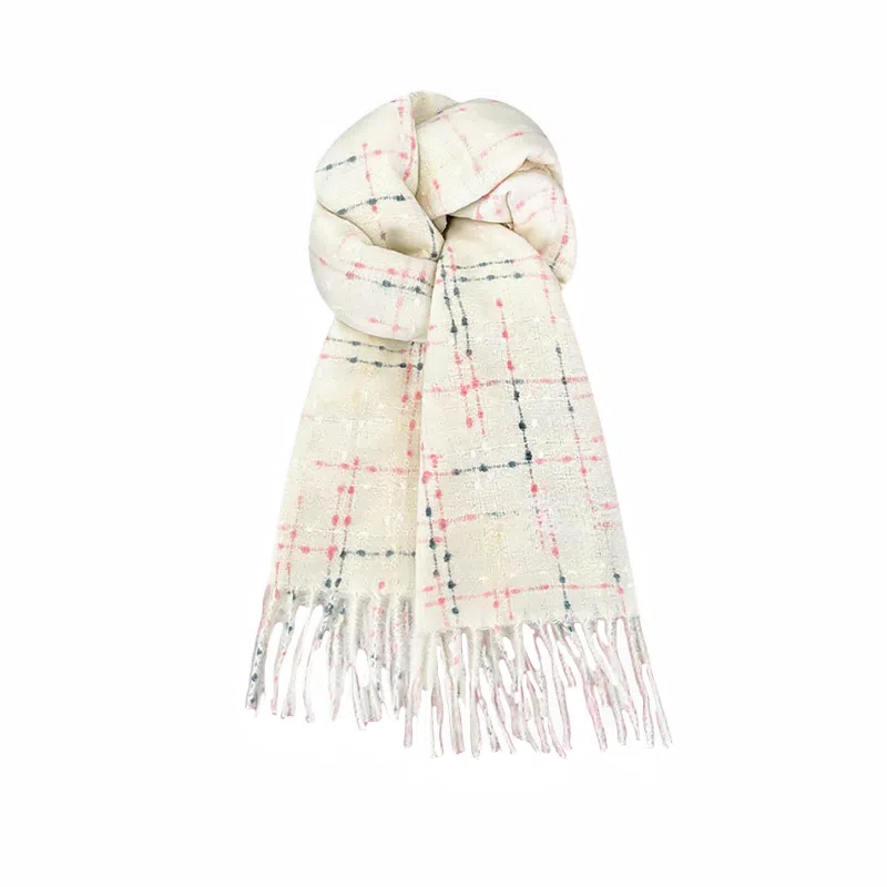 北极绒 韩版潮流高级虚线格子氛围感百搭保暖披肩围脖 聚酯纤维 绒线围巾 男女同款情侣款