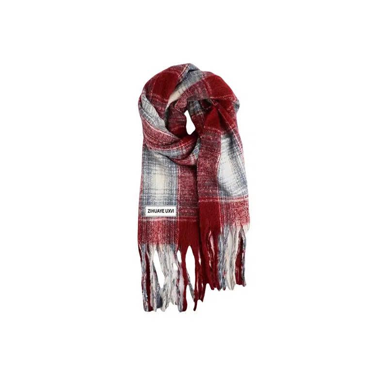 北极绒 格子韩系高级氛围加厚保暖 聚酯纤维 绒线围巾 男女同款情侣款