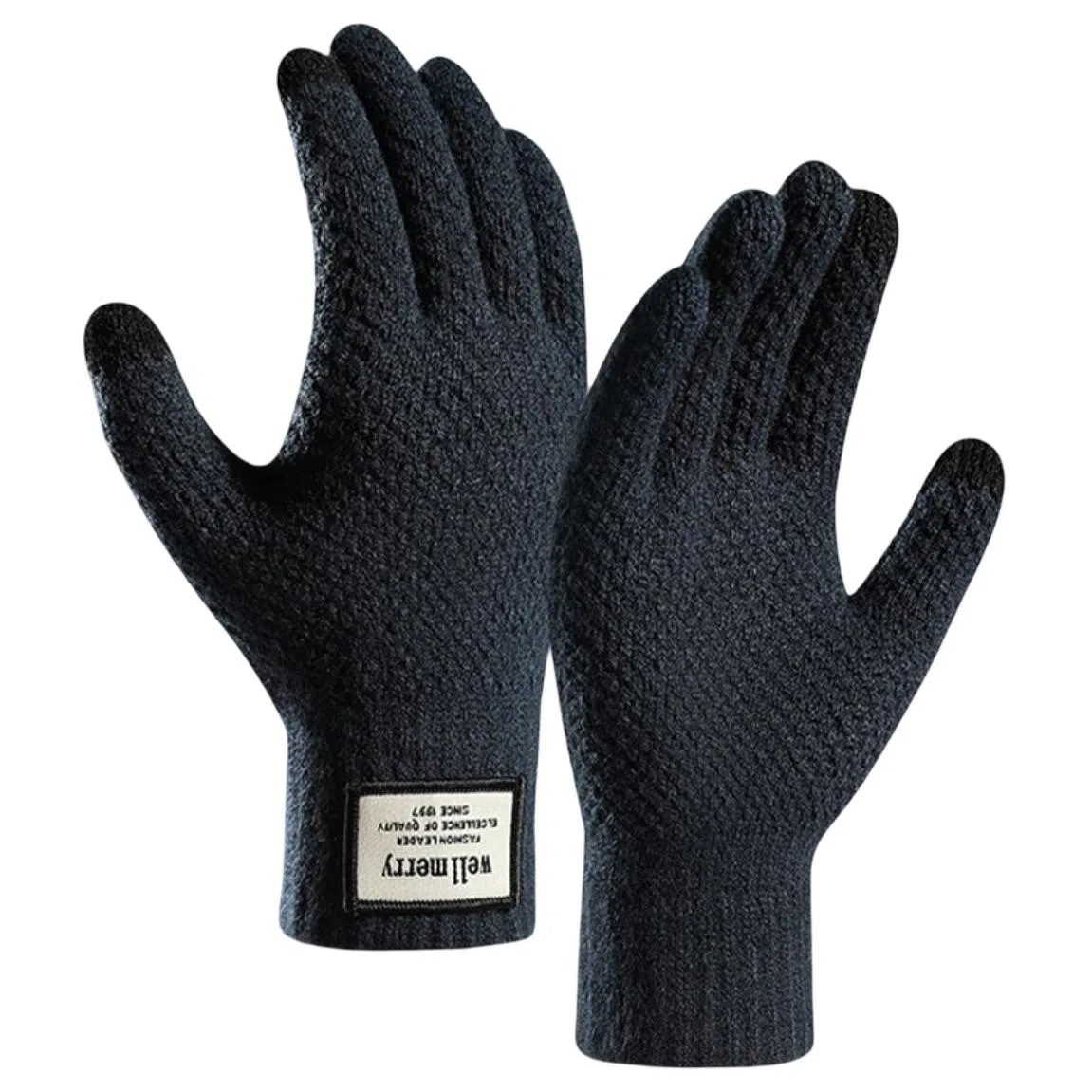 艾佳微 男士针织大码加绒加厚提花防寒保暖毛线触屏上班通勤户外骑行 涤纶 绒线手套 男女同款情侣款