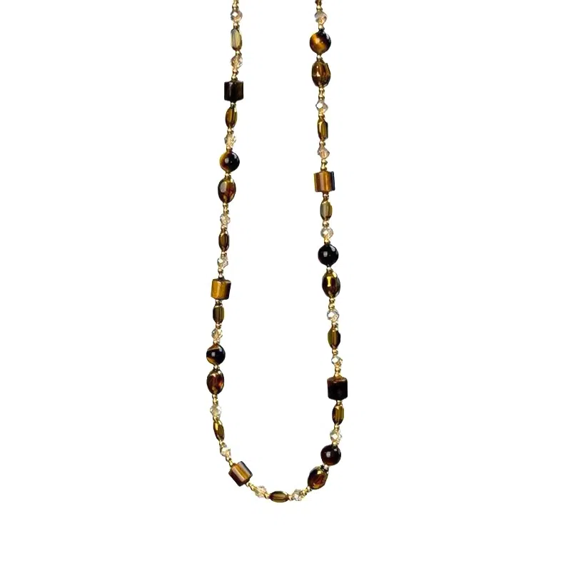 韵系 精致复古咖色串珠 铜镀金 项链 女款