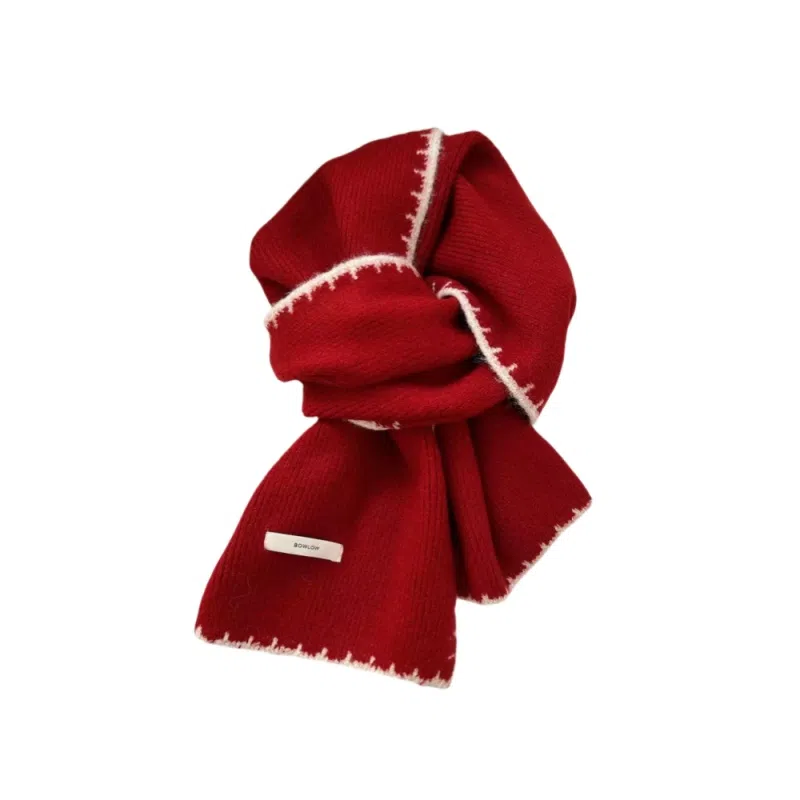 北极绒 高级韩版百搭氛围感软糯针织锁边护颈 聚酯纤维 绒线围巾 男女同款情侣款