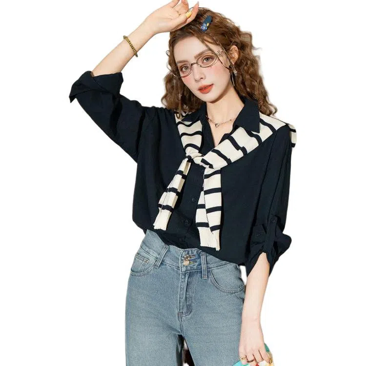 法文箱子 针织披肩复古衬衫 女款