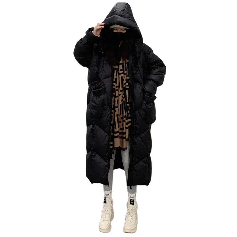 敲模女孩 韩系学院风长款过膝宽松加厚面包服棉服 女款