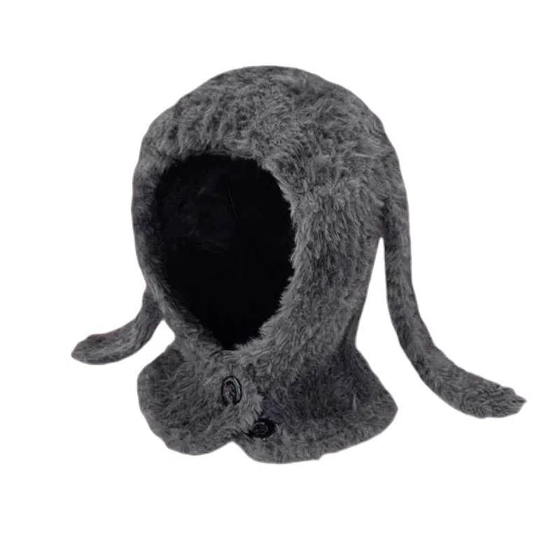 北极绒 可爱兔子耳朵毛绒韩版针织百搭护耳套头帽 聚酯纤维 绒线帽 男女同款情侣款