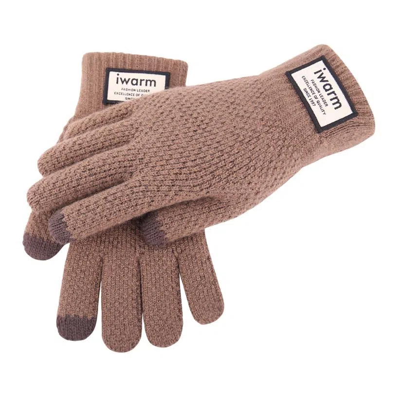 艾佳微 触屏保暖加绒双层加厚针织户外 纺羊绒 绒线手套 男女同款情侣款