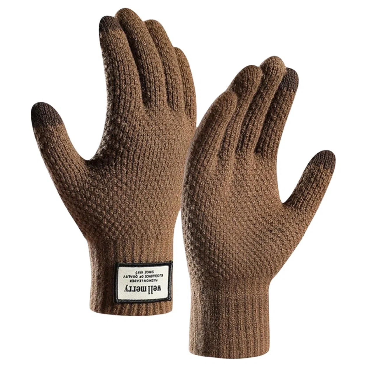 艾佳微 男士针织大码加绒加厚提花防寒保暖毛线触屏上班通勤户外骑行 涤纶 绒线手套 男女同款情侣款