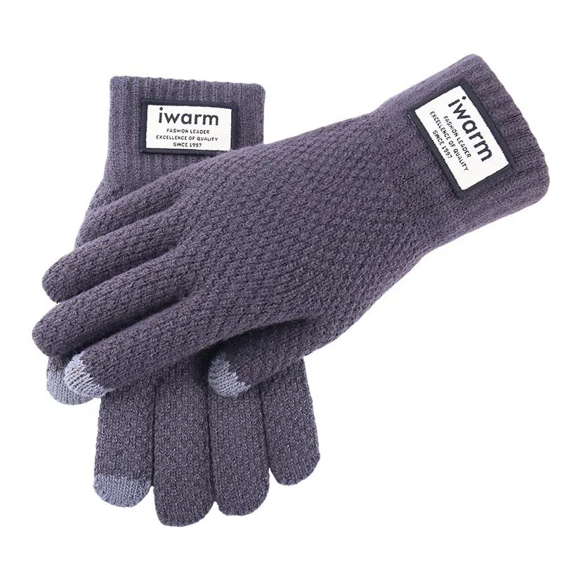 艾佳微 触屏保暖加绒双层加厚针织户外 纺羊绒 绒线手套 男女同款情侣款