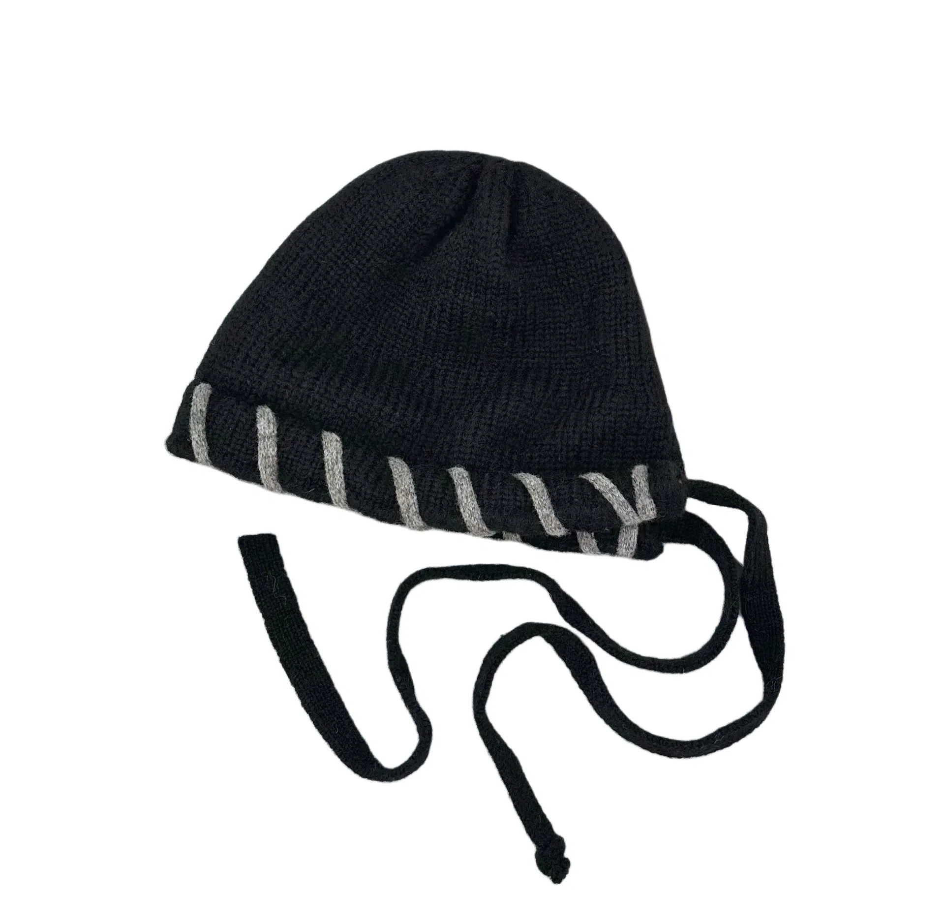 艾佳微 锁边拼色冷帽可爱针织护耳防风保暖慵懒风 腈纶 绒线帽 男女同款情侣款