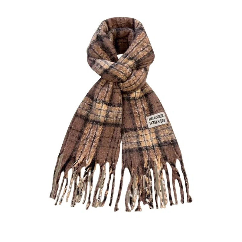 北极绒 秋冬季韩版高级感温暖格子百搭加厚加长披肩 聚酯纤维 绒线围巾 男女同款情侣款