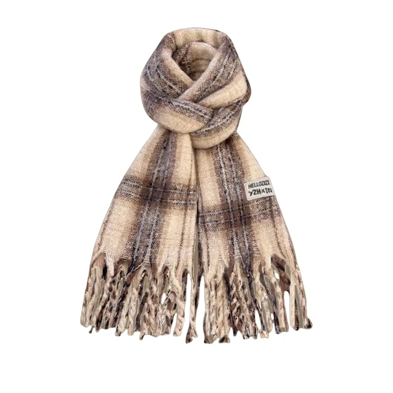 北极绒 秋冬季韩版高级感温暖格子百搭加厚加长披肩 聚酯纤维 绒线围巾 男女同款情侣款