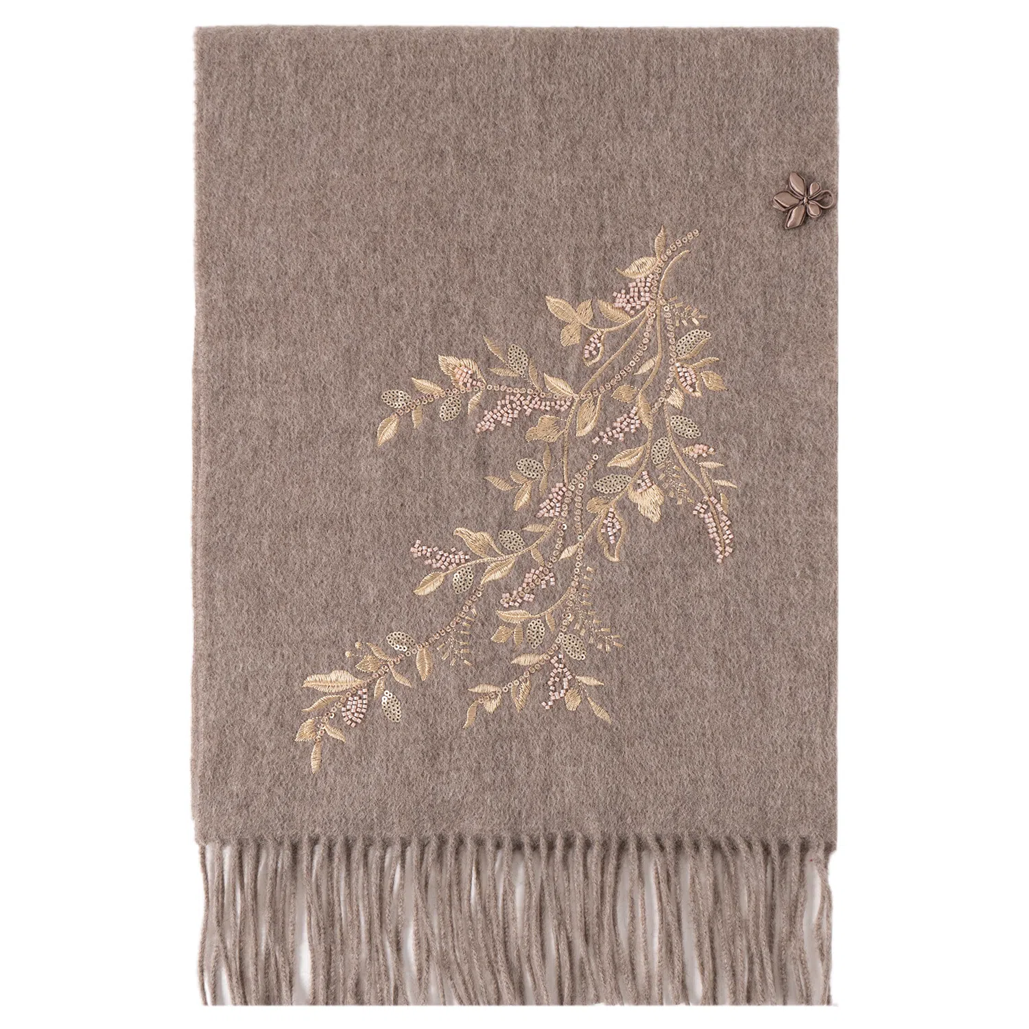 上海故事 刺绣珠绣盘精致柔软优雅扣两用 绵羊毛 绒线围巾 女款