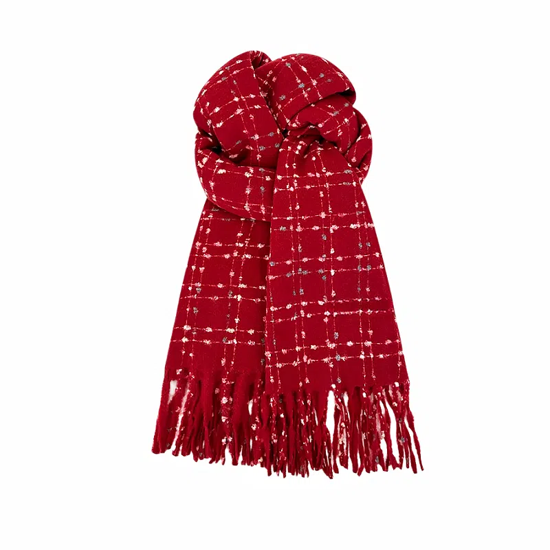 北极绒 韩版潮流高级虚线格子氛围感百搭保暖披肩围脖 聚酯纤维 绒线围巾 男女同款情侣款