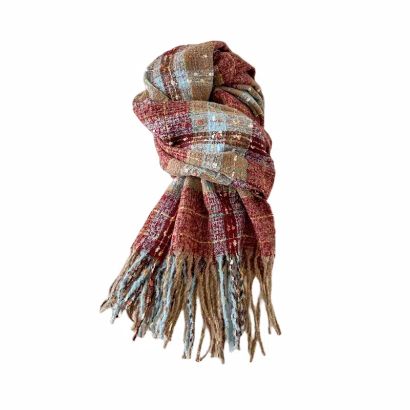 北极绒 氛围感秋冬韩版复古格纹软糯保暖百搭 聚酯纤维 绒线围巾 男女同款情侣款