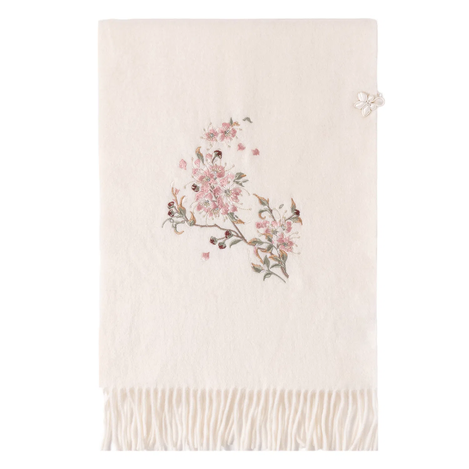 上海故事 刺绣珠绣盘精致柔软优雅扣两用 绵羊毛 绒线围巾 女款