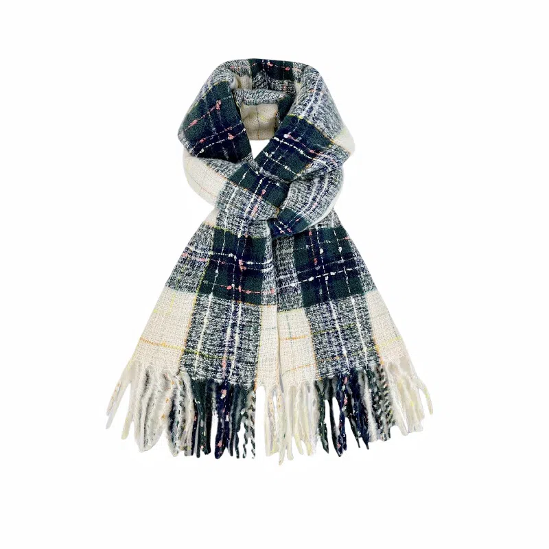 北极绒 氛围感秋冬韩版复古格纹软糯保暖百搭 聚酯纤维 绒线围巾 男女同款情侣款