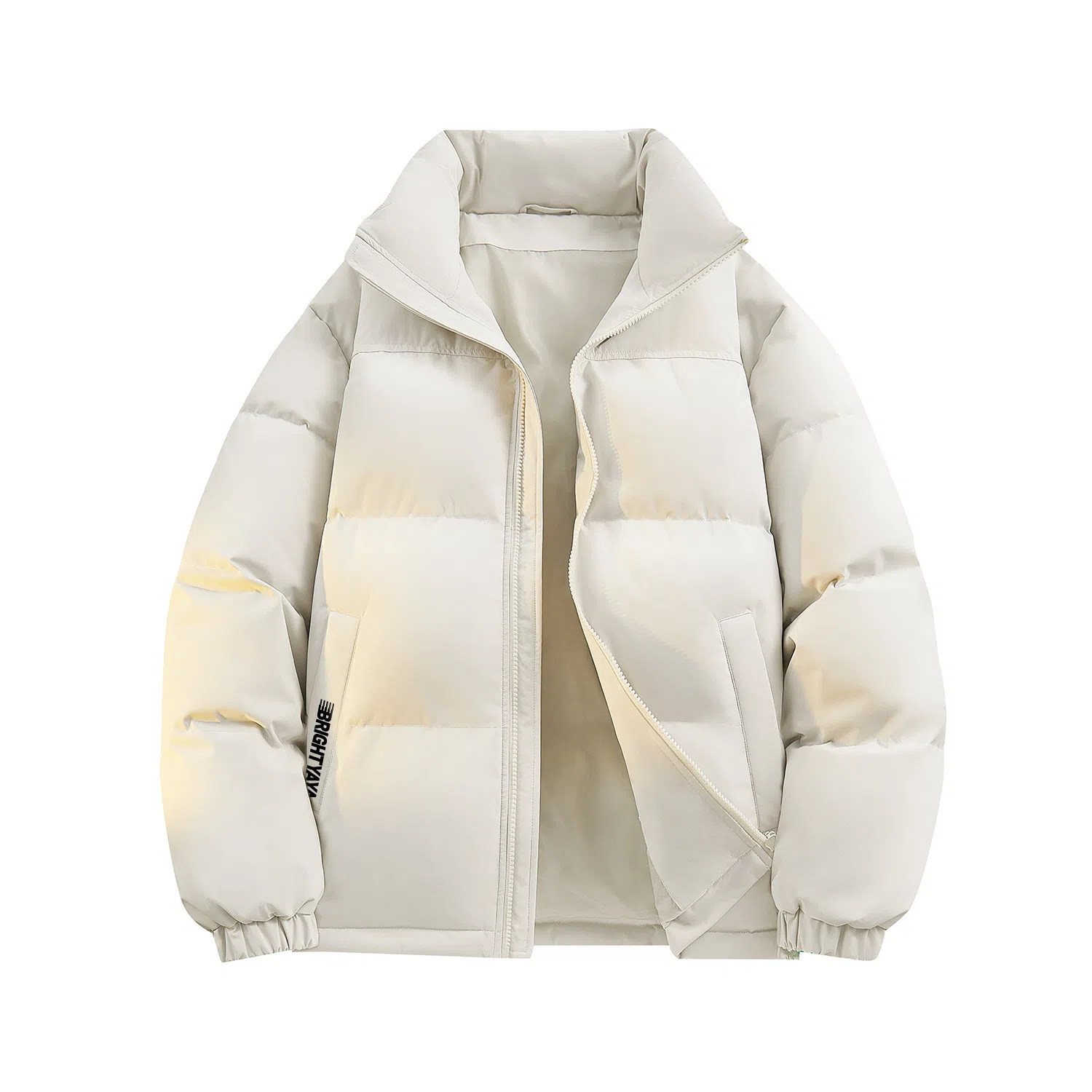 鸭鸭 基础款简约韩系解构袋口字母印花图案设计感运动休闲山系户外通勤撞色防风防寒宽松柔软百搭舒适保暖立领面包羽绒服 男女同款