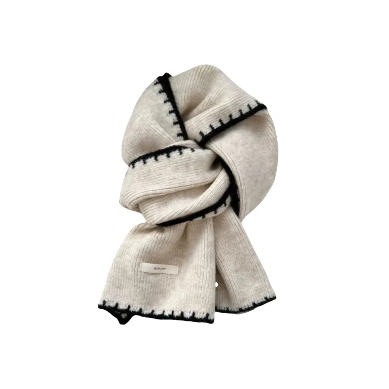 北极绒 高级韩版百搭氛围感软糯针织锁边护颈 聚酯纤维 绒线围巾 男女同款情侣款