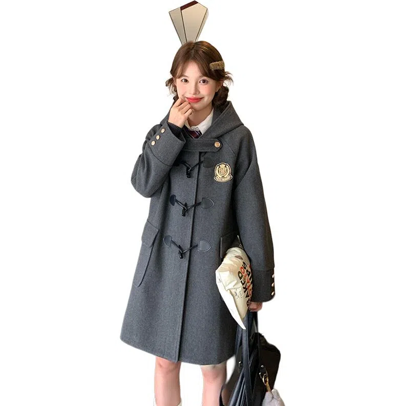东鲸岁时记 开学季时尚舒适保暖经典柔软高级感冬季夹棉学院风长袖女毛呢外套中长款可爱毕业季大衣 女款