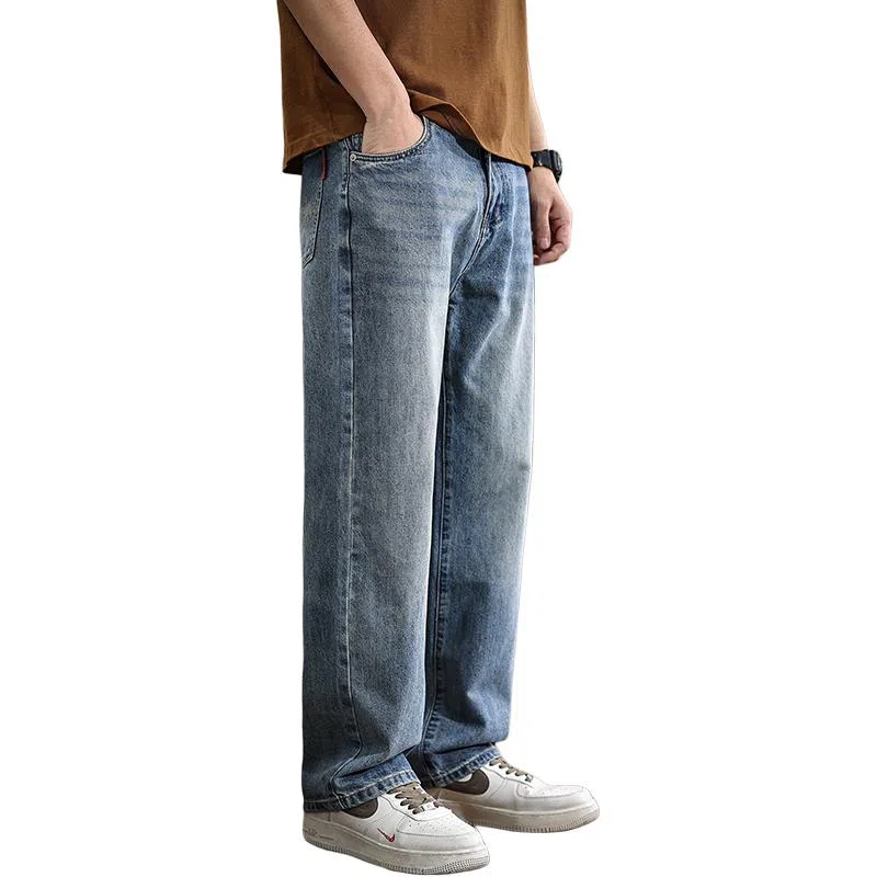 遨宇 美式经典复古潮流潮牌水洗极简风男宽松直筒简约休闲户外百搭牛仔裤 男款