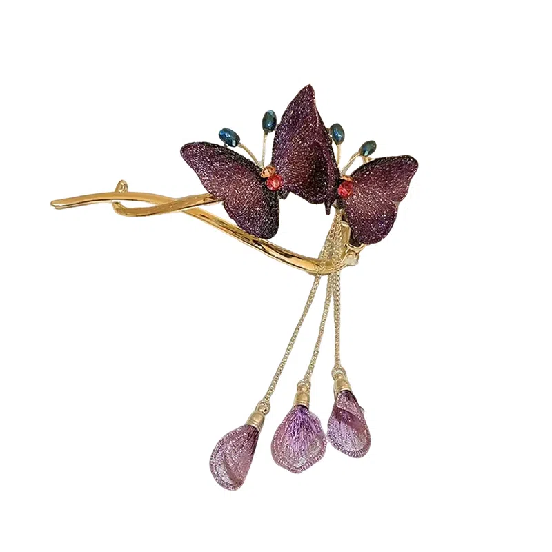 蒙妮 超仙刺绣双生蝶流苏扭扭 合金 发夹 女款