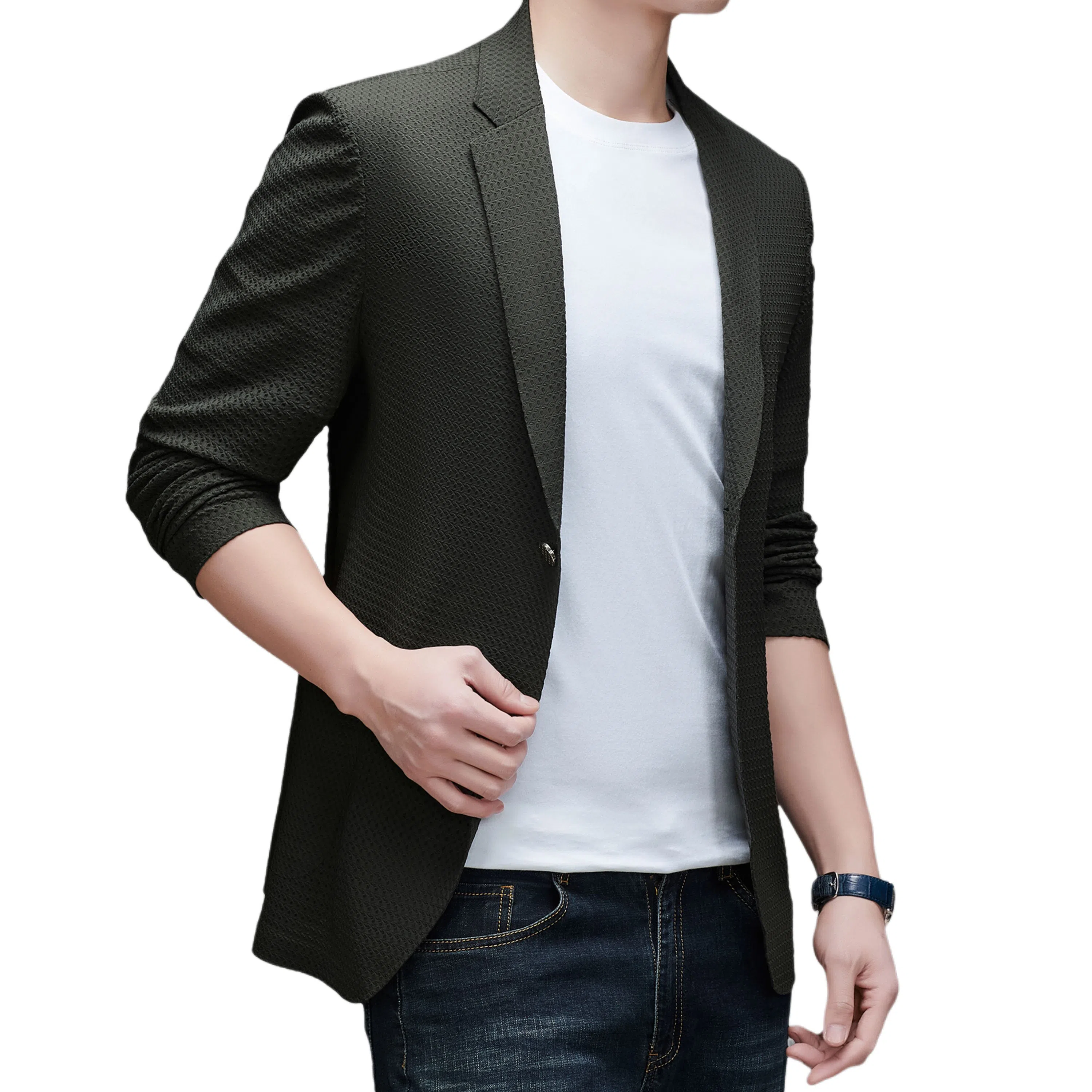 男士纯色时尚修身舒适潮流百搭休闲长袖单西外套西装 男款