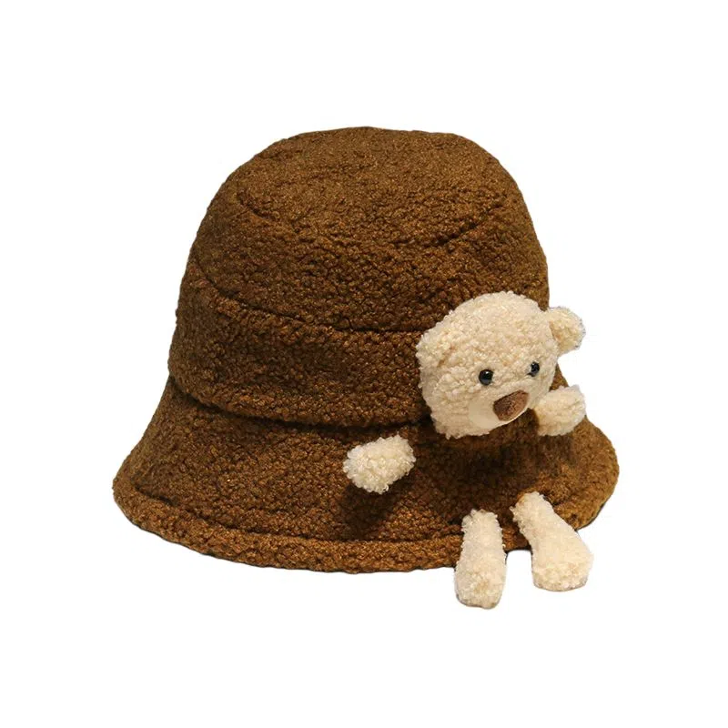 艾佳微 【可爱嵌嵌熊】韩版百搭毛绒学生保暖滑雪出行 羊羔毛 渔夫帽 男女同款情侣款