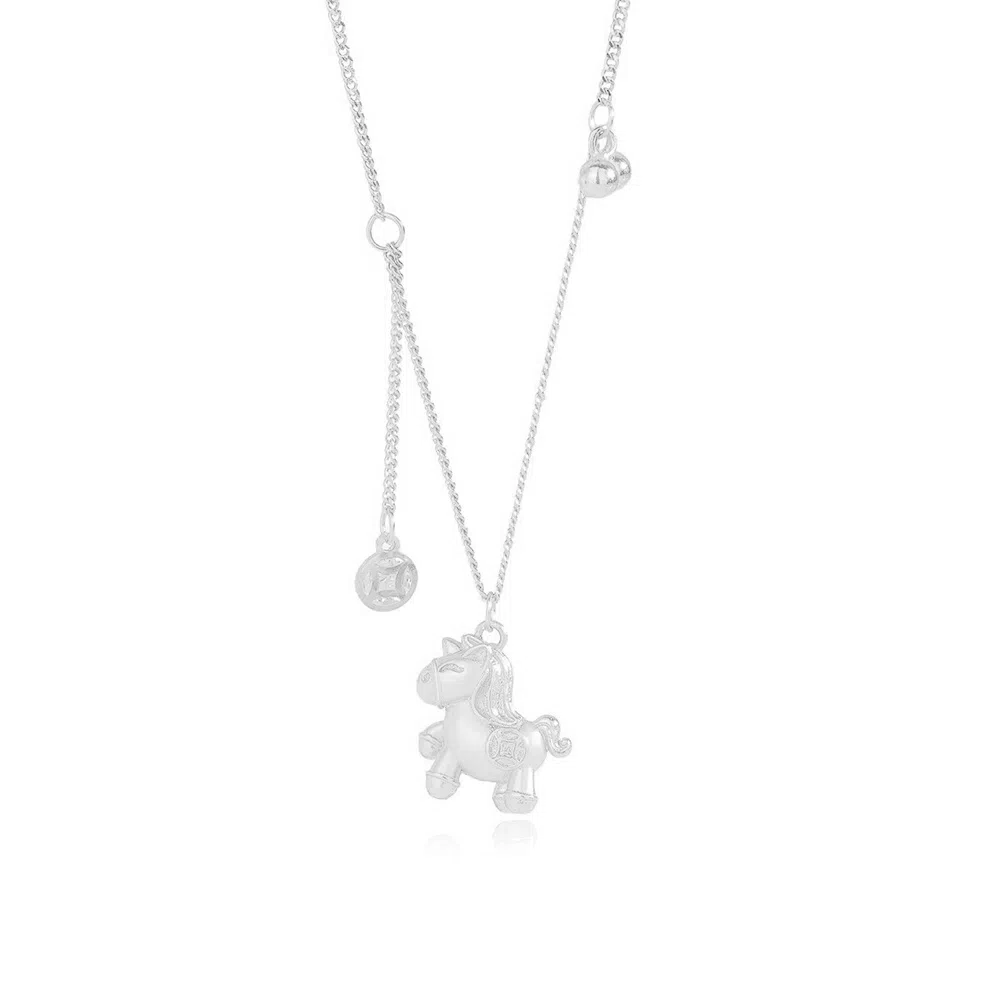 【S925银 马上有钱】 七七银饰 马到成功 好运纳福旺己 生肖马年本命年 精致小众转运链 铜钱小马俏皮可爱灵动   纯银 项链 女款