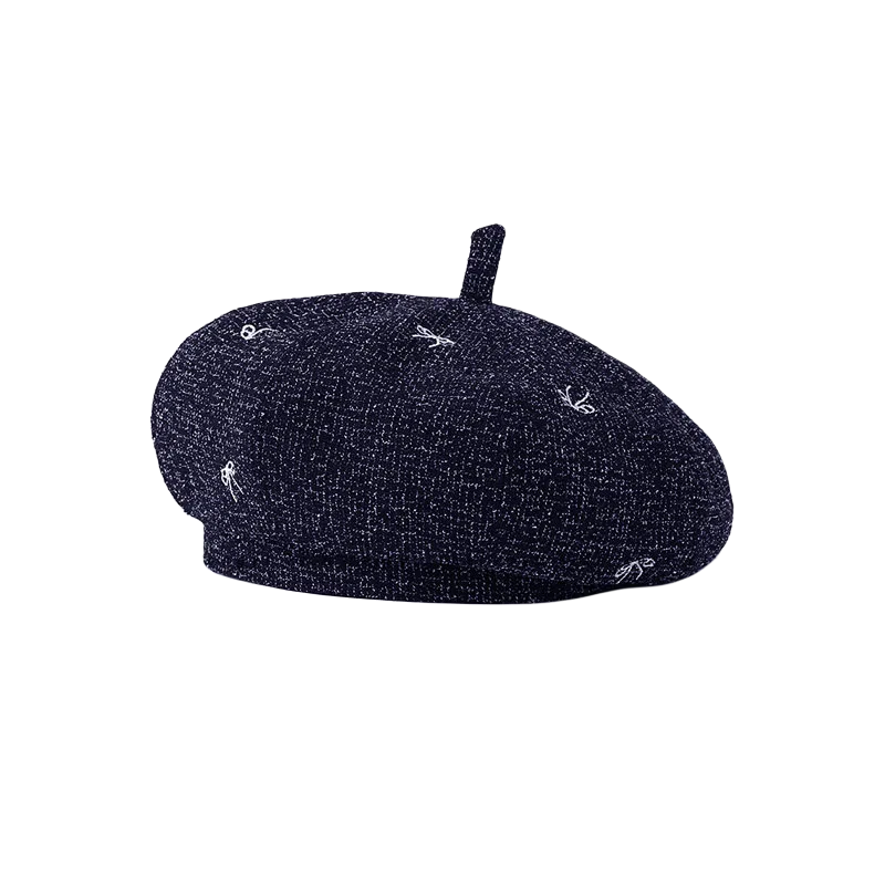 朵澜 水洗牛仔女大头围日系蝴蝶结八角帽时尚显脸小帽子 聚酯纤维 贝雷帽 女款