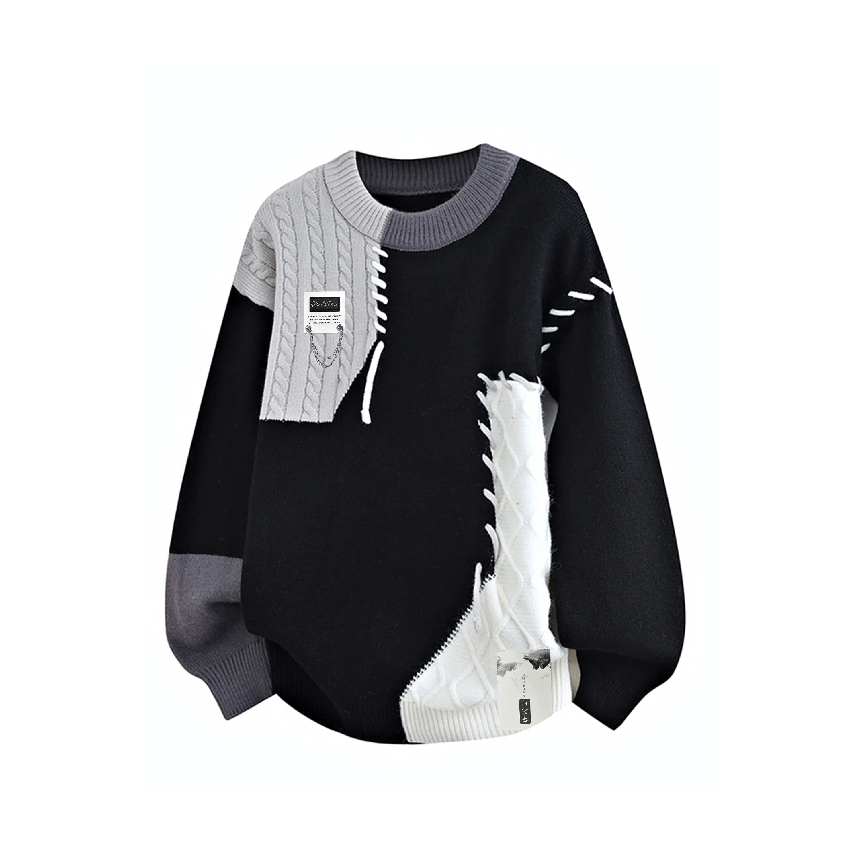 布客行  美式复古慵懒风高级感软糯舒适加绒加厚保暖圆领外穿宽松休闲学院风少年感百搭潮流弹力针织衫 男女同款