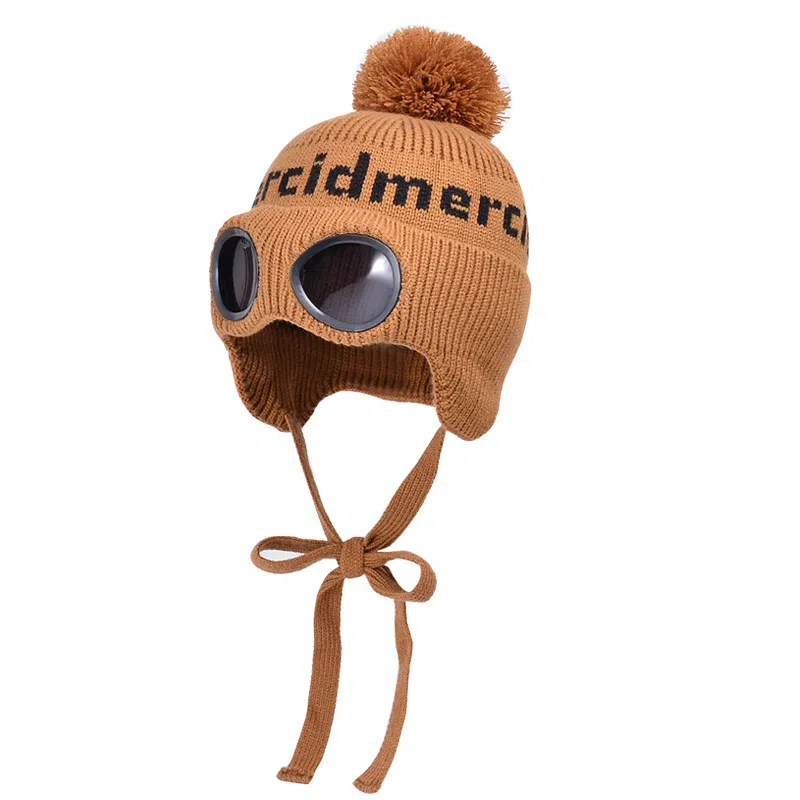 艾佳微 户外防寒保暖护耳 套头帽带眼镜毛球 腈纶 绒线帽 男女同款情侣款