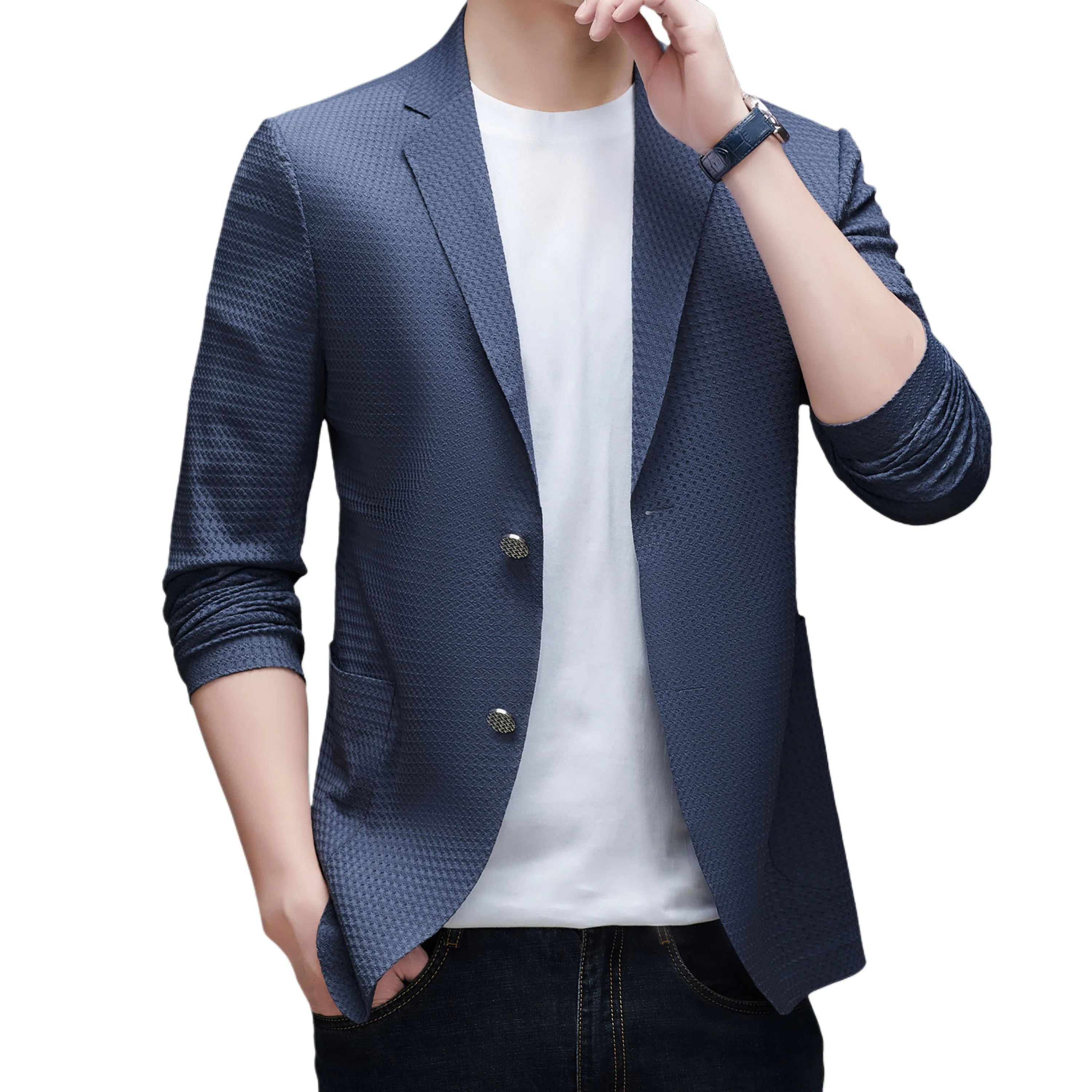 男士纯色时尚修身舒适潮流百搭休闲长袖单西外套西装 男款