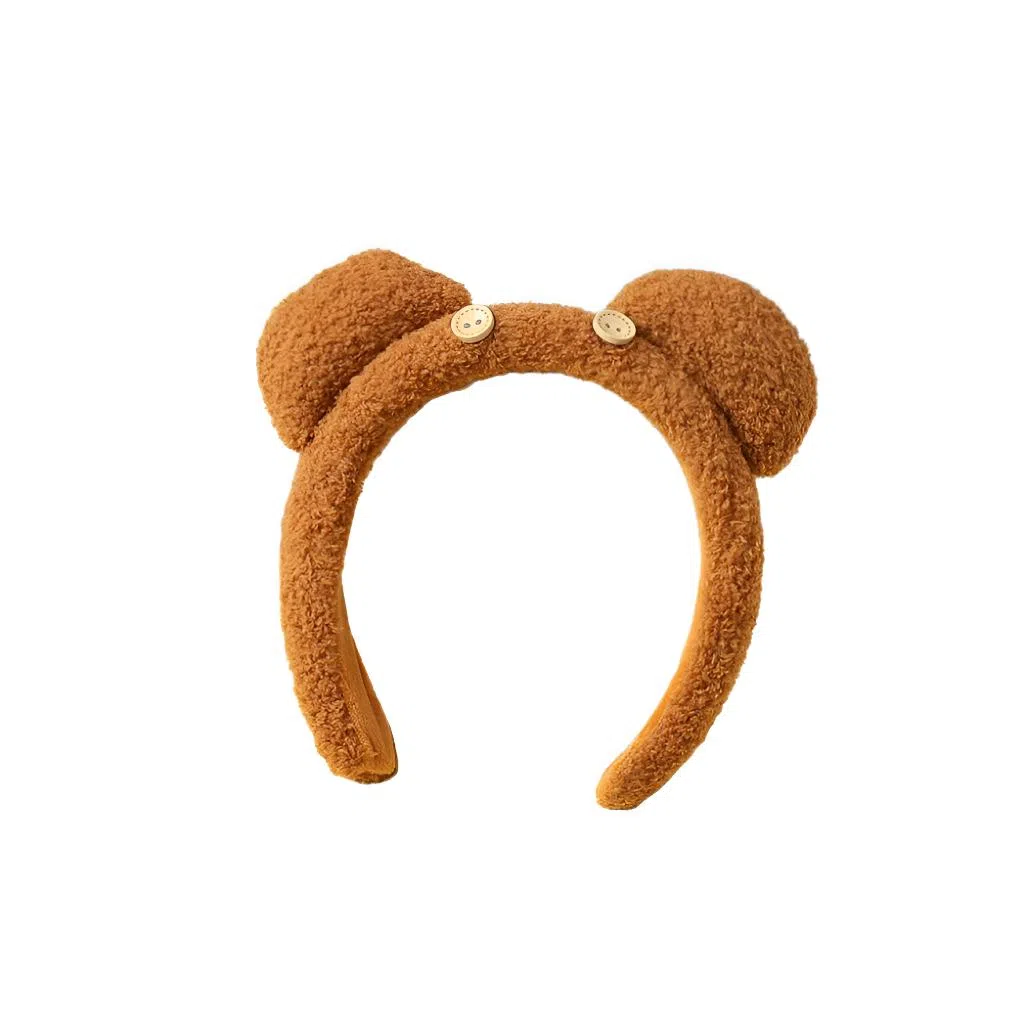 贯古今 卡通可爱小熊棕色新款秋冬毛绒洗脸高颅顶头饰防滑 布艺 发箍 女款