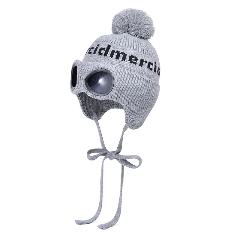 艾佳微 户外防寒保暖护耳 套头帽带眼镜毛球 腈纶 绒线帽 男女同款情侣款