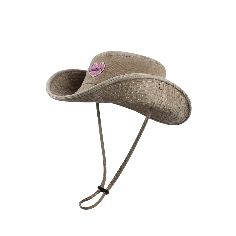 杨同学 甜酷辣妹风爱心西部牛仔风遮阳 涤纶 渔夫帽 女款 卡其/黑色/粉色