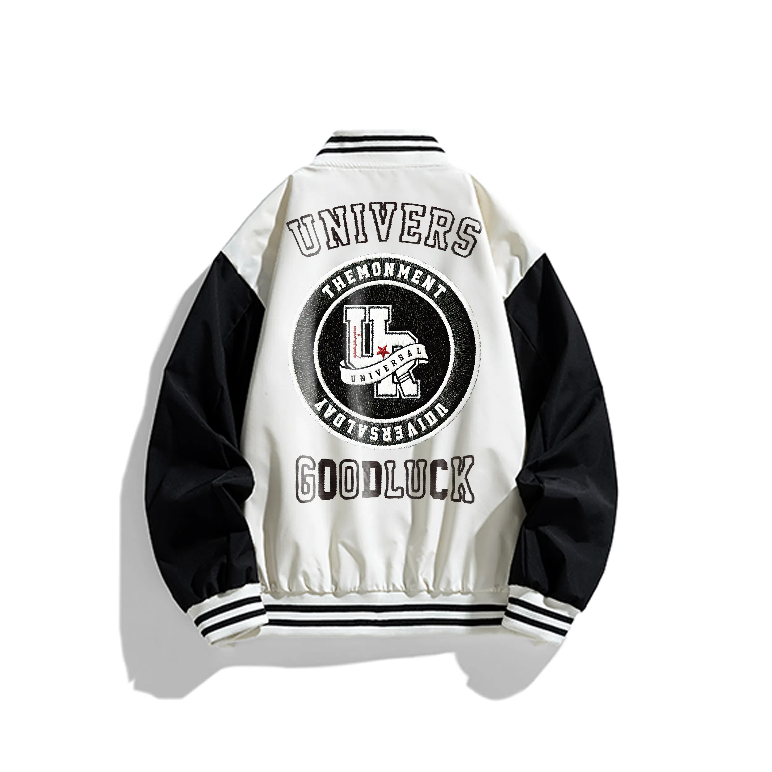 物质公式  美式复古高街拼接撞色学院风设计感字母印花街头嘻哈防风飞行员教练夹克外套舒适宽松百搭休闲情侣潮流短款谷仓棒球服 男女同款